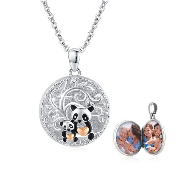 Sterling Silver Panda Personalized Photo Locket Necklace-1