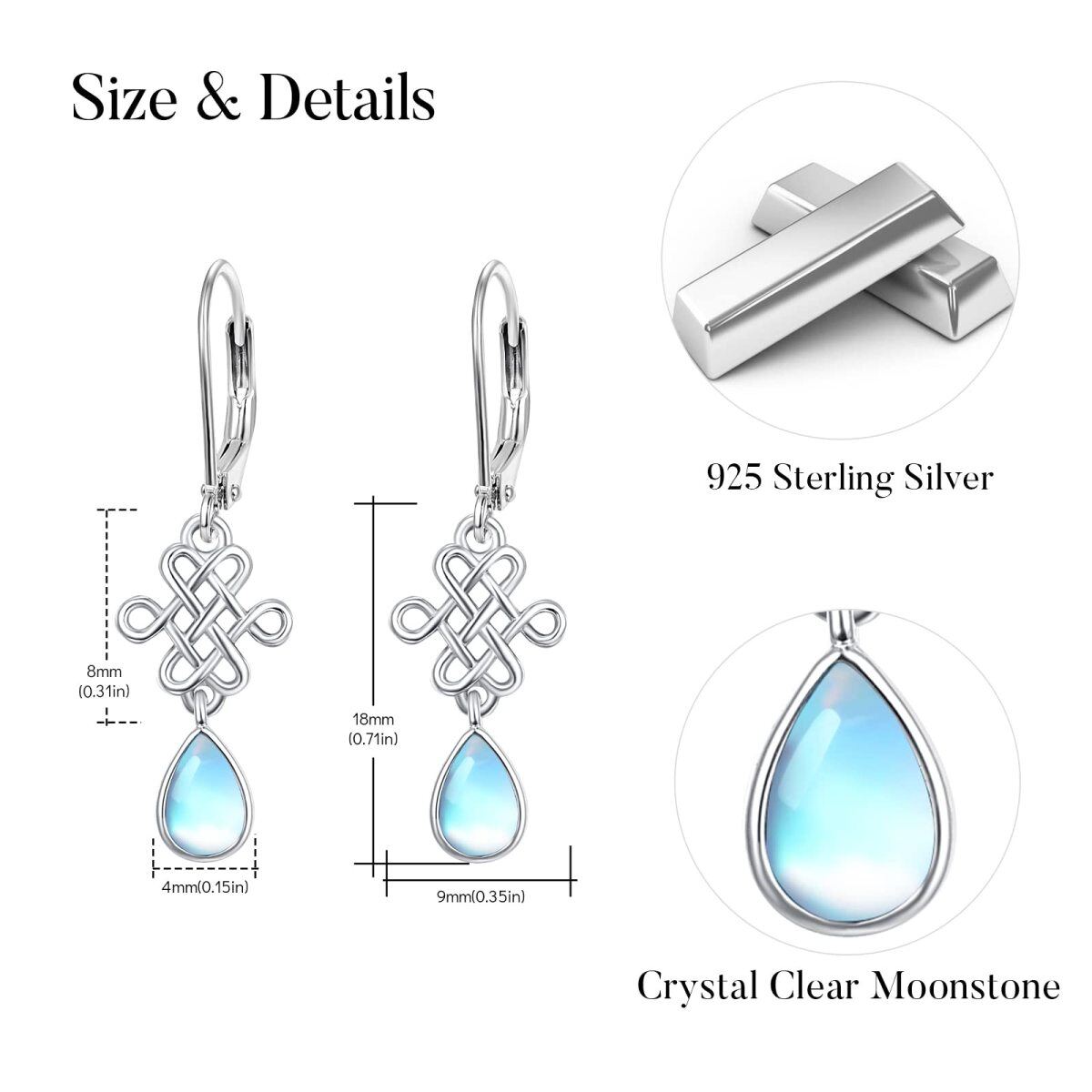 Sterling Silver Pear Shaped Moonstone Drop Shape Lever-back Earrings-5