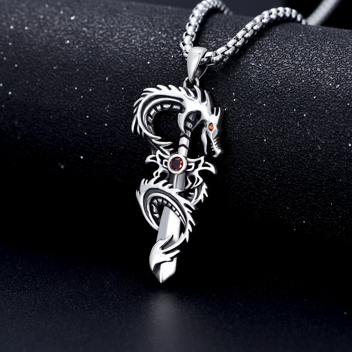 Collier en argent sterling avec pendentif dragon et épée en zircon cubique pour hommes-5