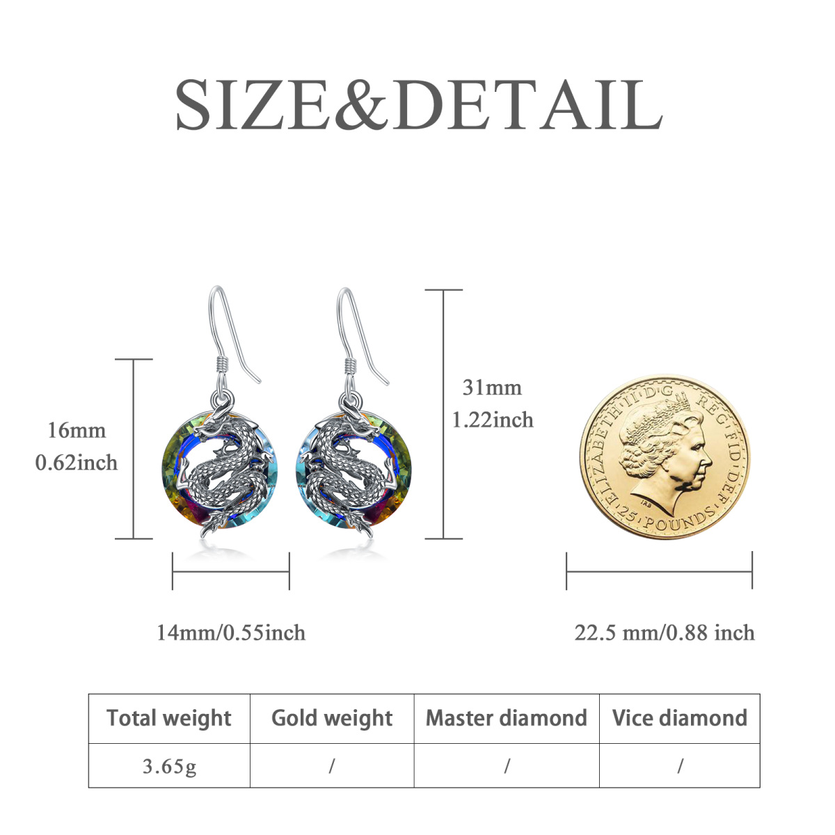 Sterling Silver Circular Shaped Crystal Dragon Drop Earrings-5