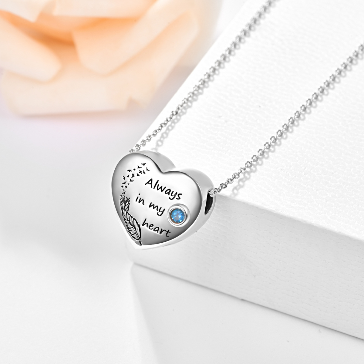 Sterling Silver Round Zircon Heart Urn Necklace for Ashes with Engraved Word-3