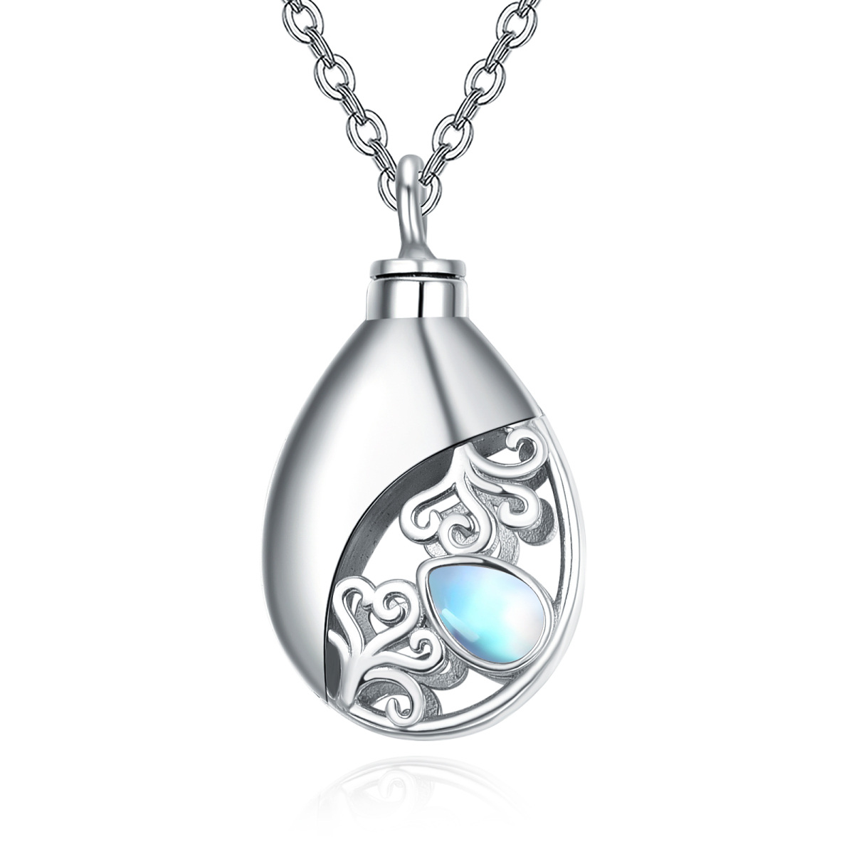 Collar de plata de ley con forma de gota de piedra de luna Urna para cenizas-1