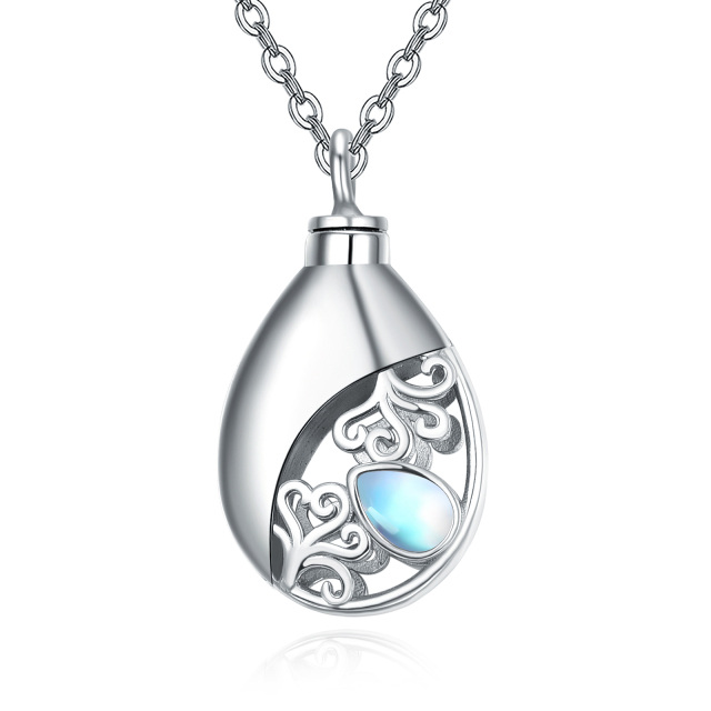 Collar de plata de ley con forma de gota de piedra de luna Urna para cenizas-0