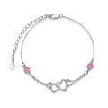 wholesale 925 Sterling Silver Adjustable Double Heart Pink Zirconia Chain Bracelet For Women-0-0