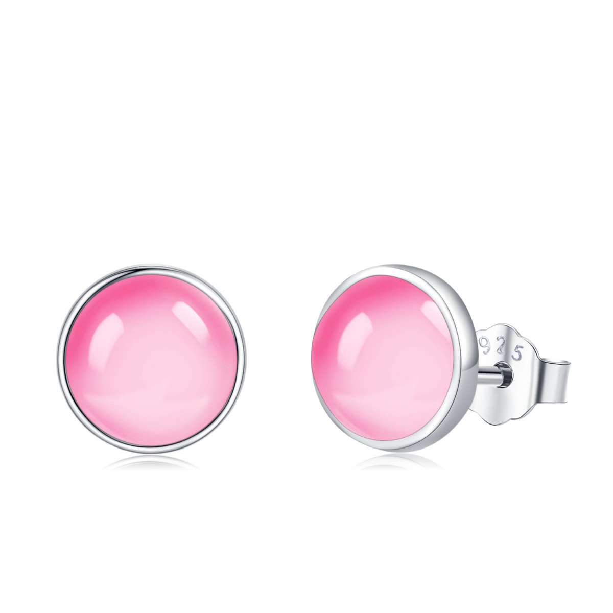 Sterling Silver Pink Cubic Zirconia October Birthstone Round Stud Earrings-1