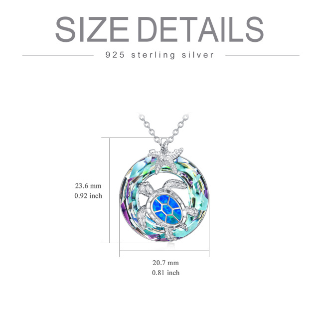 Sterling Silver Round Opal Sea Turtle & Starfish Urn Necklace for Ashes-4