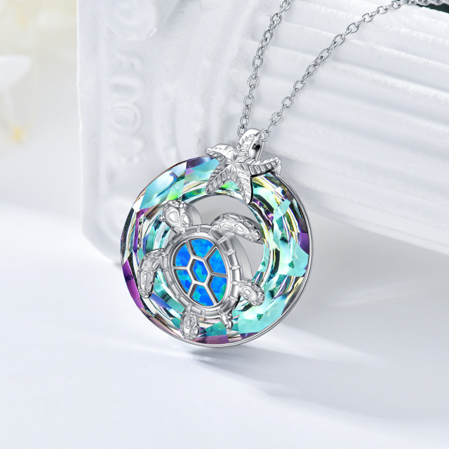 Sterling Silver Round Opal Sea Turtle & Starfish Urn Necklace for Ashes-2
