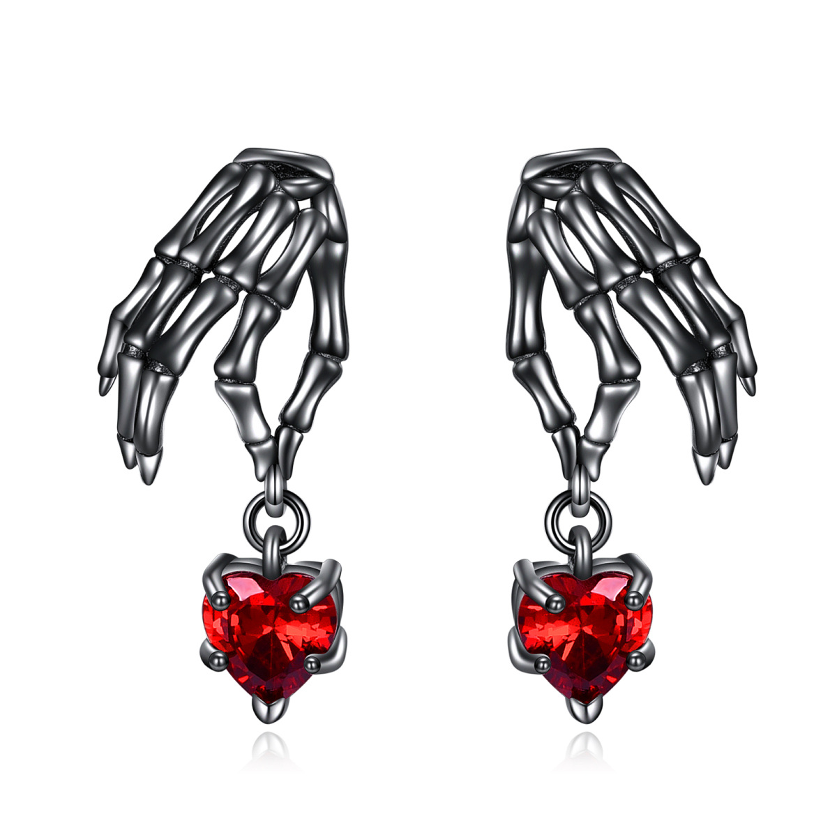 Boucles d'oreilles pendantes en argent sterling avec cœur de couleur rhodium noir et zircone cubique-1