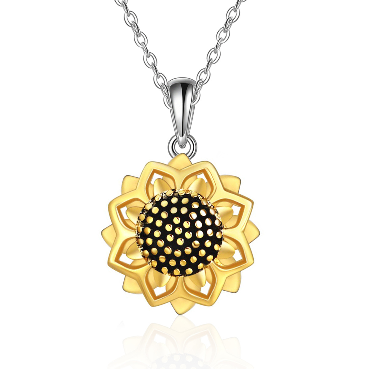 Sterling Silver Sunflower Pendant Necklace-1