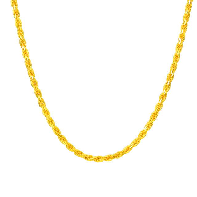 Stainless Steel with Yellow Gold Plated Rope Chain Necklace-0