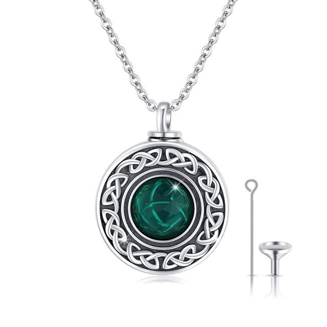 Joia de cremação de cristal verde com nó celta colar de urna em prata esterlina-0