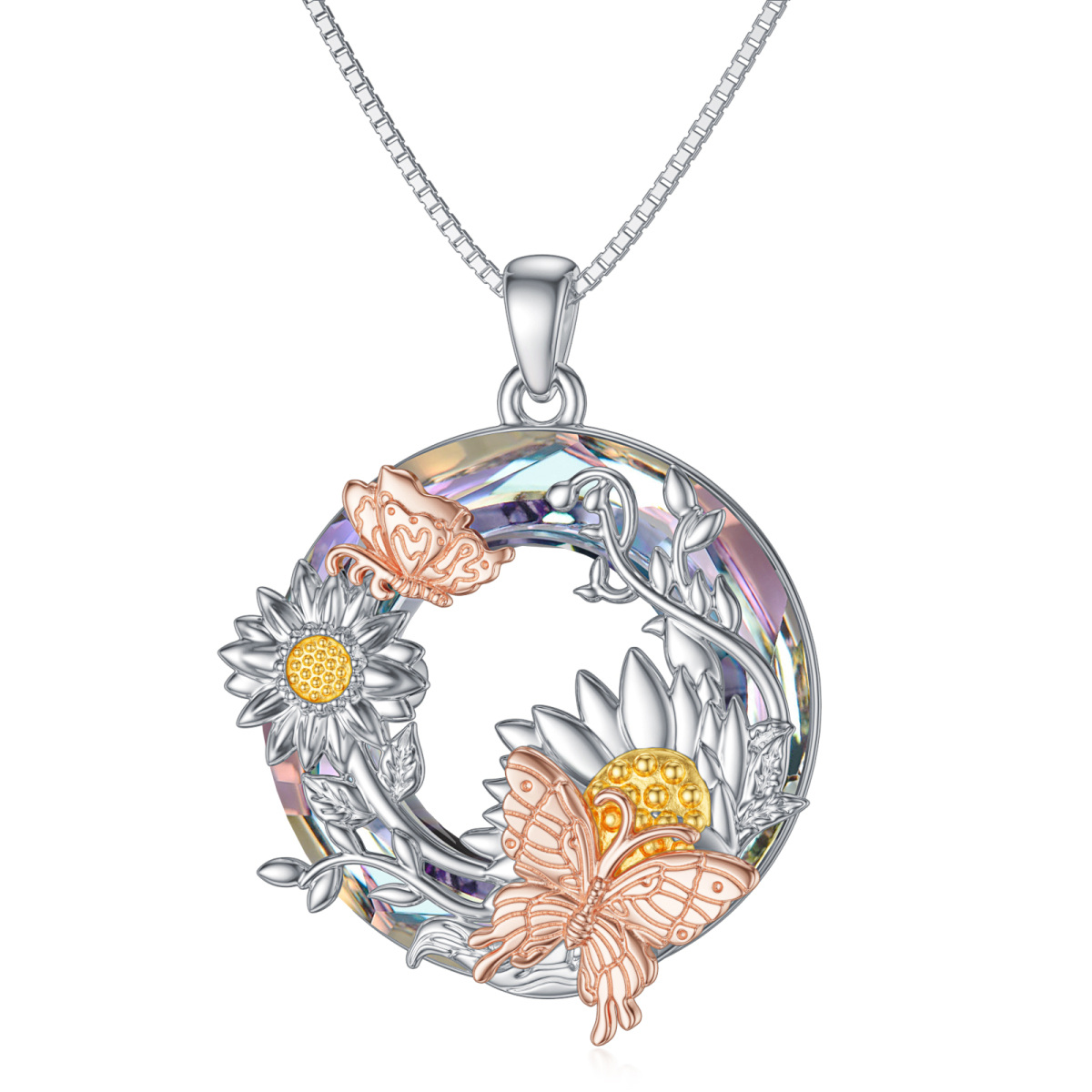 Collier pendentif en cristal de tournesol en argent sterling-1