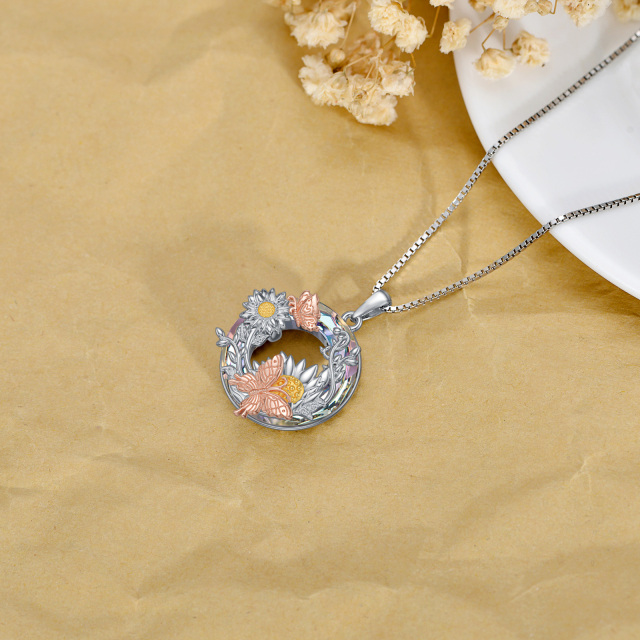 Sterling Silver Sunflower Crystal Pendant Necklace-5