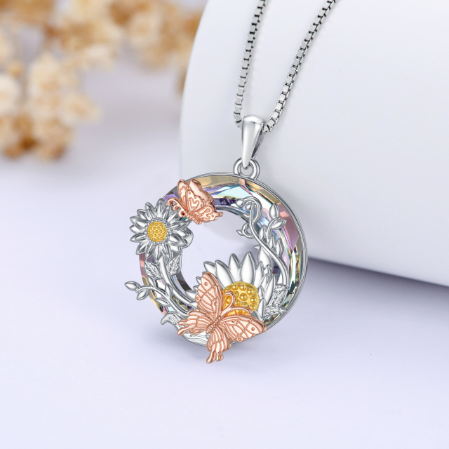 Sterling Silver Sunflower Crystal Pendant Necklace-5