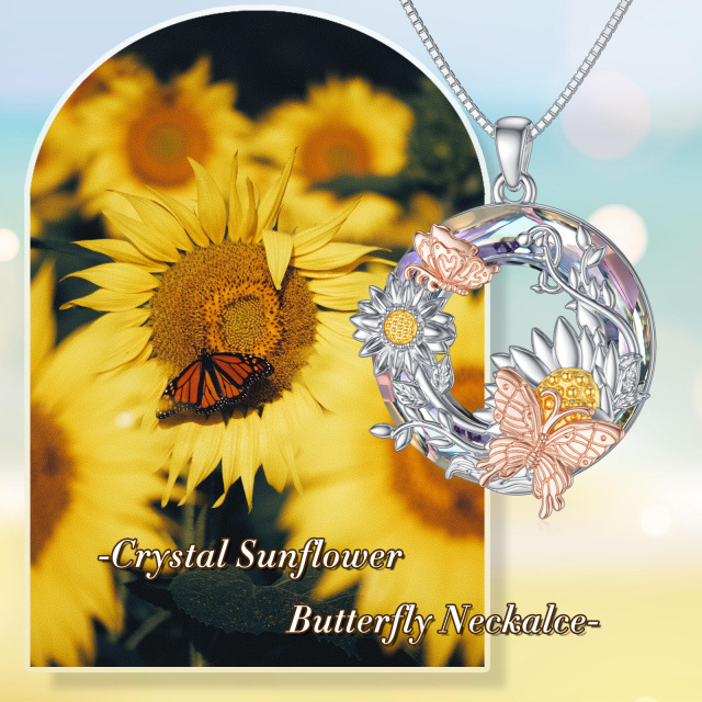 Sterling Silver Sunflower Crystal Pendant Necklace-3