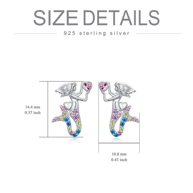 Rainbow Mermaid Earrings for Girls Sterling Silver Stud Earrings  for Women Mermaid Jewelry Gifts for Teen Girls Birthday Christmas Gifts for Kids -5