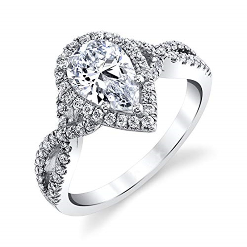 10K White Gold Teardrop/Pear-shaped Moissanite Engagement Ring