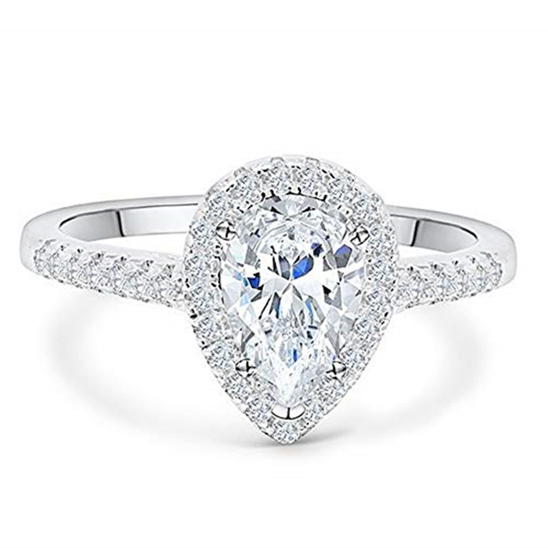 10K White Gold Pear Shaped Moissanite Personalized Engraving Engagement Ring-1