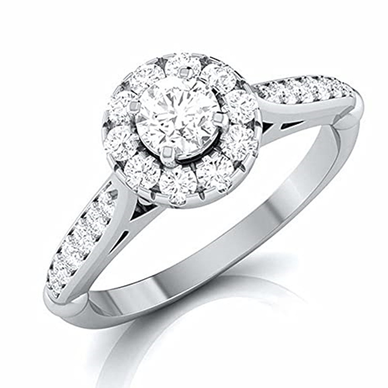 10K White Gold Circular Shaped Moissanite Personalized Engraving Engagement Ring-1