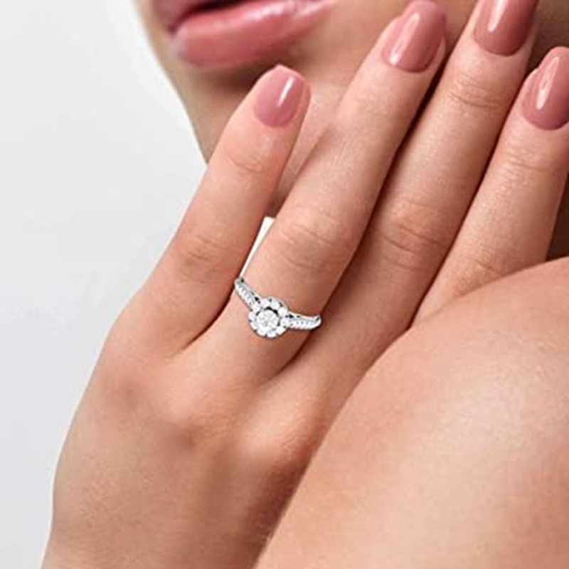 10K White Gold Circular Shaped Moissanite Personalized Engraving Engagement Ring-4