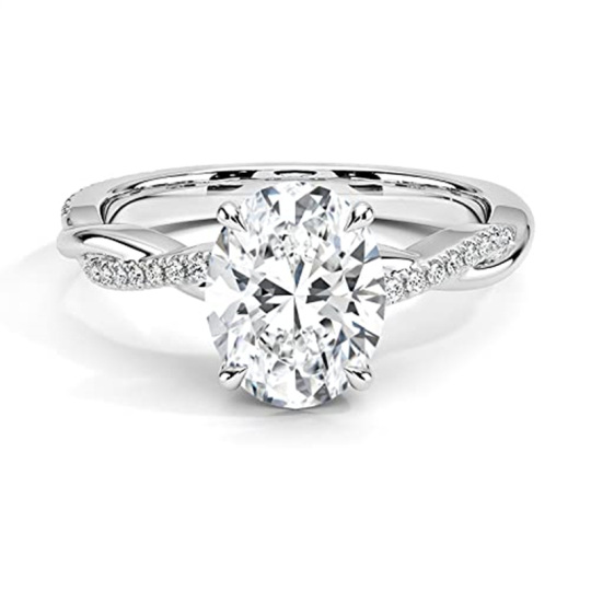 Sterling Silver Moissanite Personalized Engraving & Oval Shaped Engagement Ring