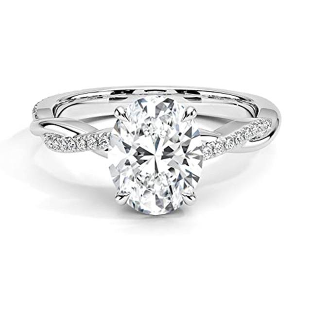 Sterling Silver Moissanite Personalized Engraving & Oval Shaped Engagement Ring-0