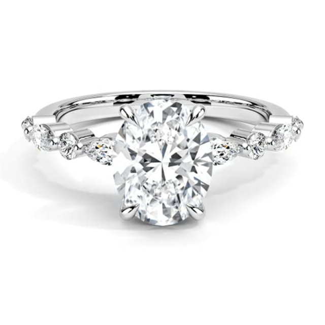 10K White Gold Oval Shaped Moissanite Personalized Engraving Engagement Ring-0