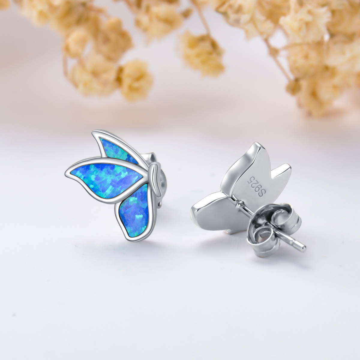 Boucles d'oreilles papillon en argent sterling avec opale-4