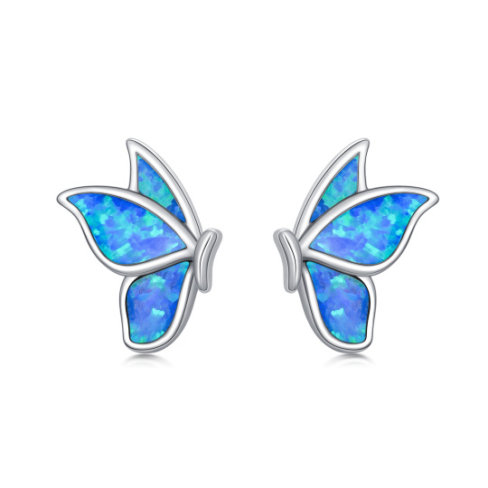 Sterling Silver Opal Butterfly Stud Earrings
