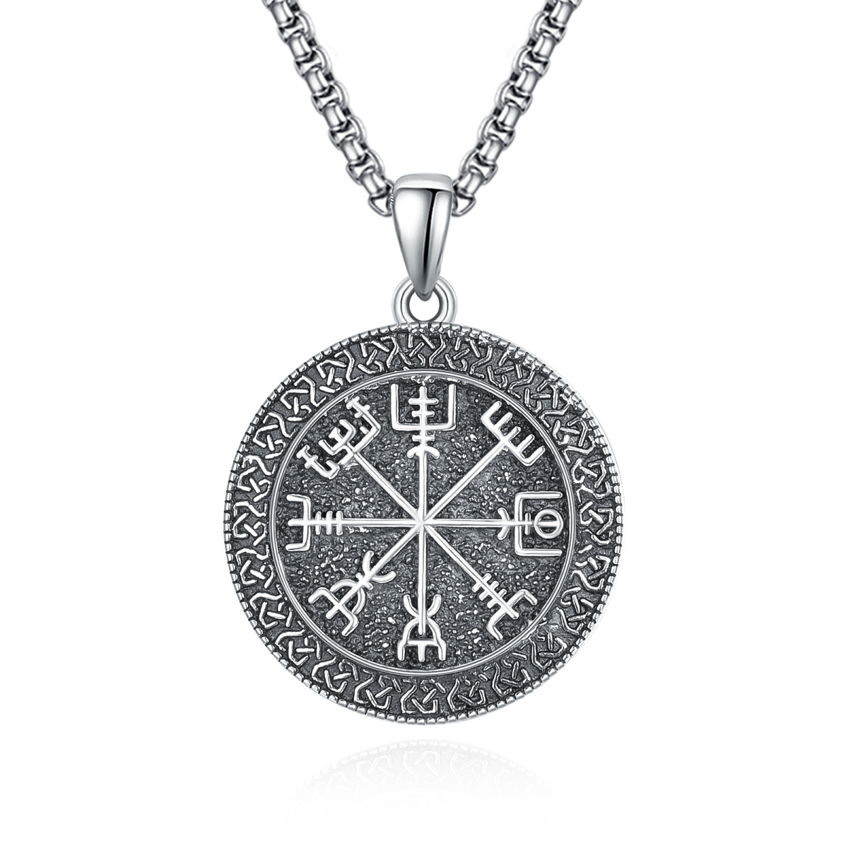 Sterling Silver Viking Rune Coin Pendant Necklace-1