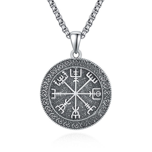 Sterling Silver Viking Rune Coin Pendant Necklace-1