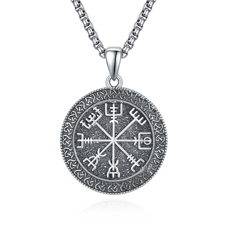 Sterling Silver Viking Rune Coin Pendant Necklace