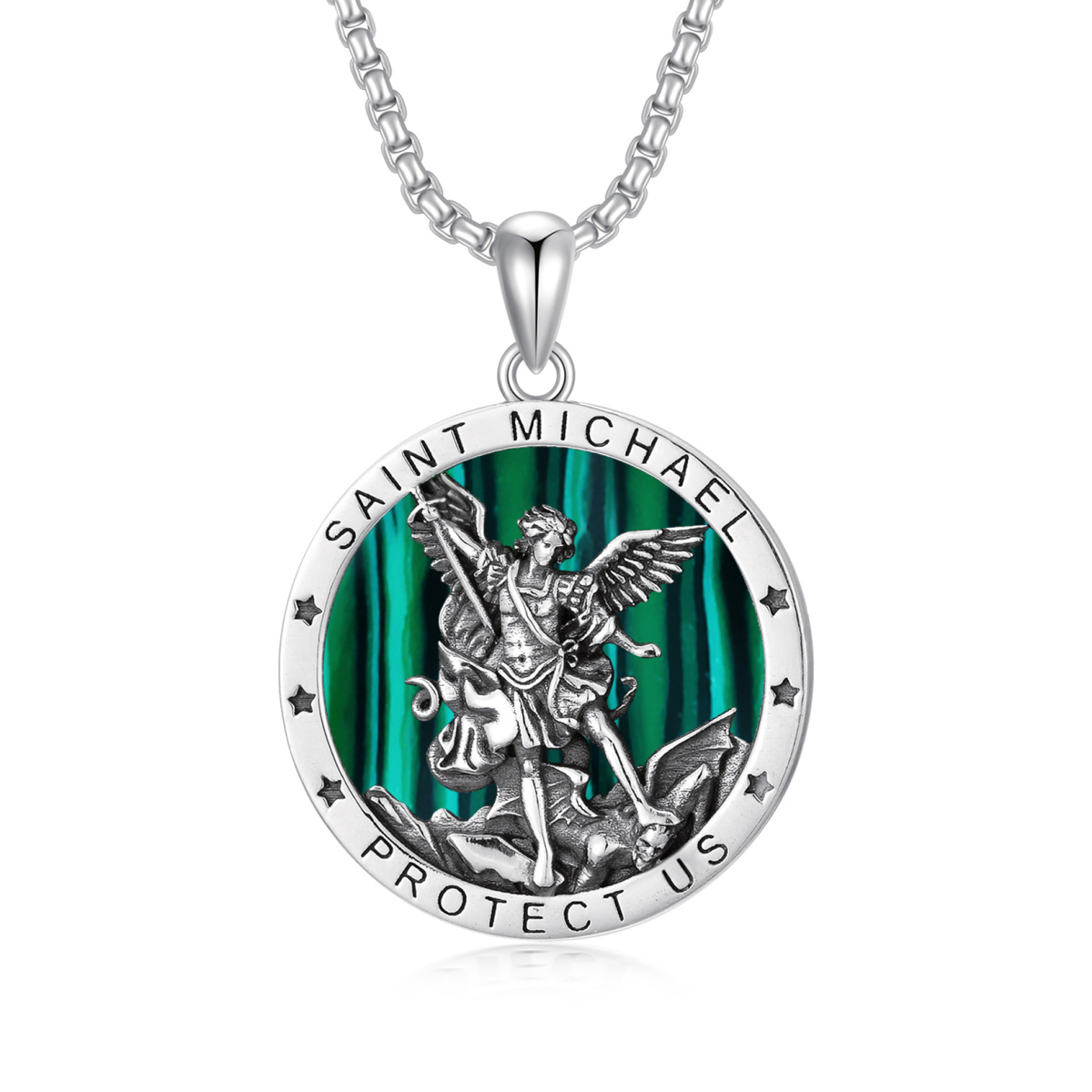 Collier en argent sterling avec pendentif Saint Michel en forme de coquillage abalone avec-1