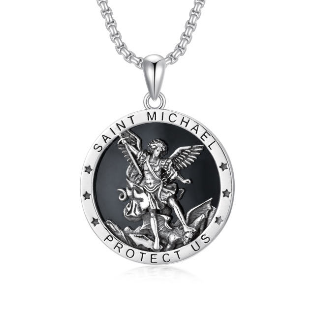 Sterling Silver Saint Michael Pendant Necklace with Engraved Word for Men-0