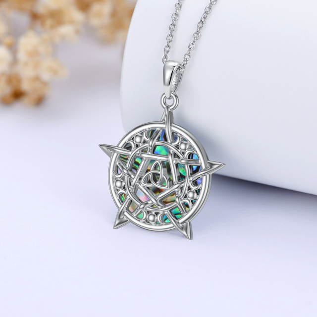 Sterling Silber Abalone Muscheln Keltischer Knoten & Pentagramm Anhänger Halskette-2