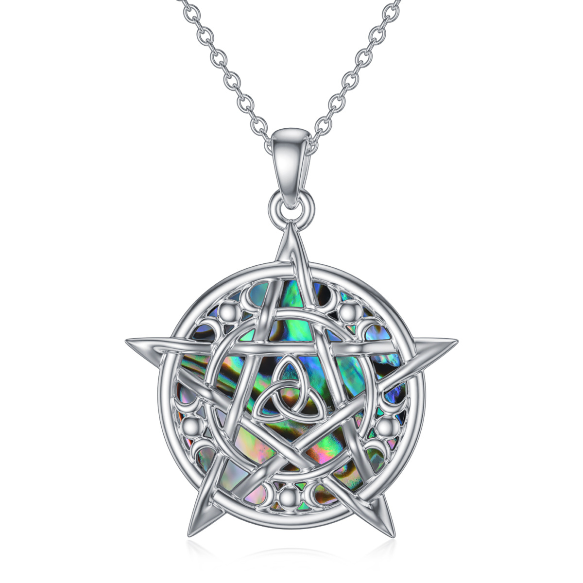 Collar de plata de ley conchas de abulón nudo celta y pentagrama colgante-1