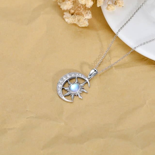 Sterling Silver Circular Shaped Moonstone Moon & Sun Pendant Necklace-4