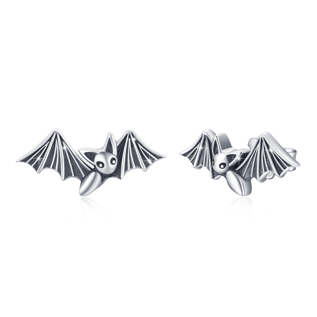 Sterling Silver Bat Stud Earrings-1