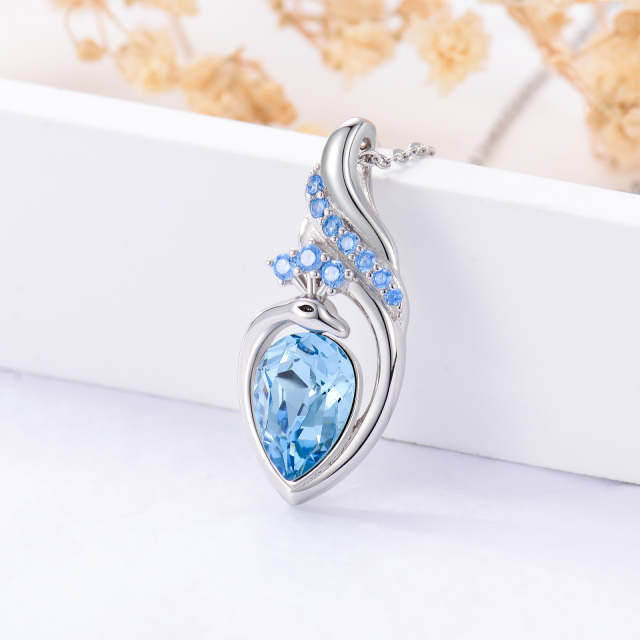Sterling Silver Peacock Heart Blue Crystal Pendant Necklace-1