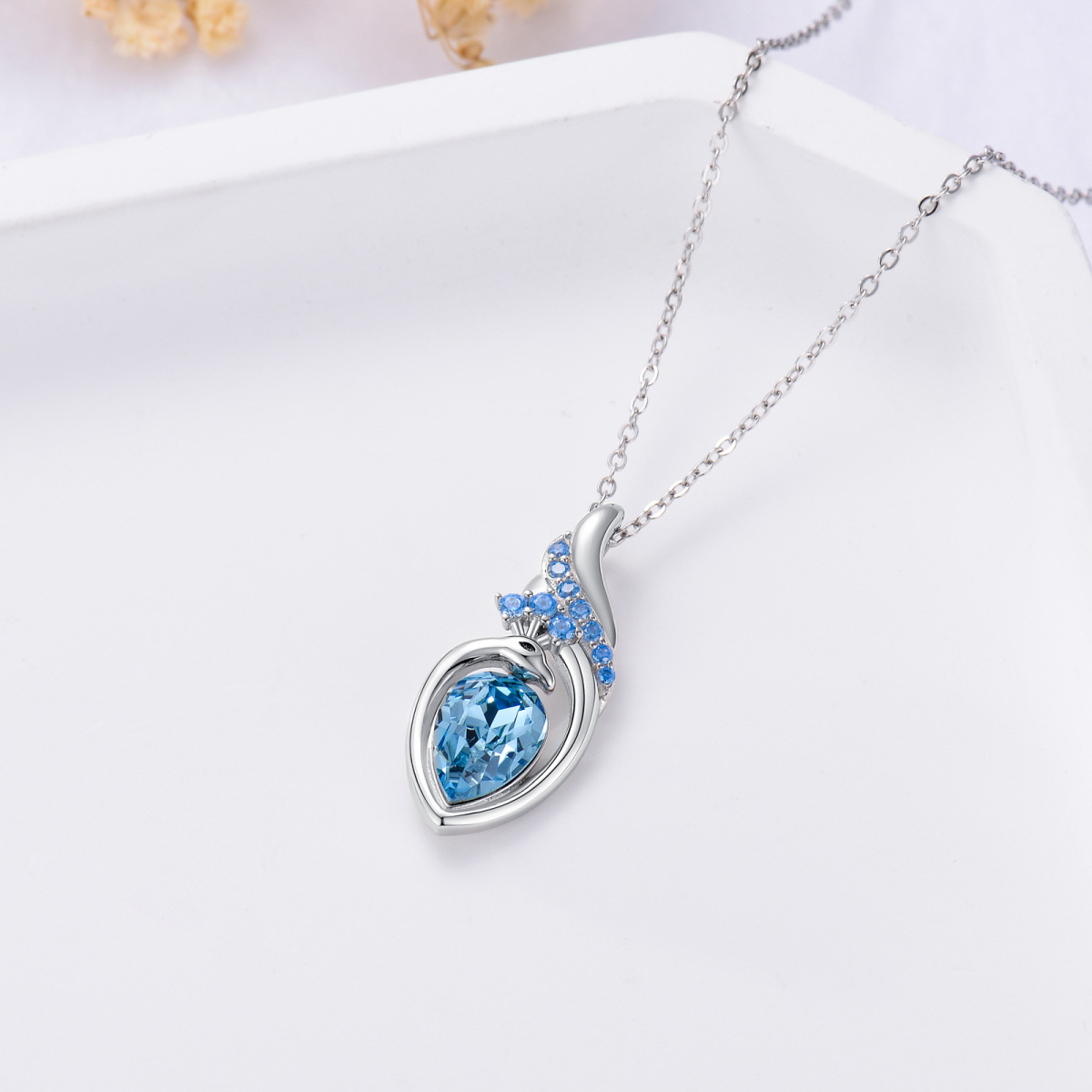 Collier en argent sterling avec pendentif en cristal bleu en forme de coeur de paon-3