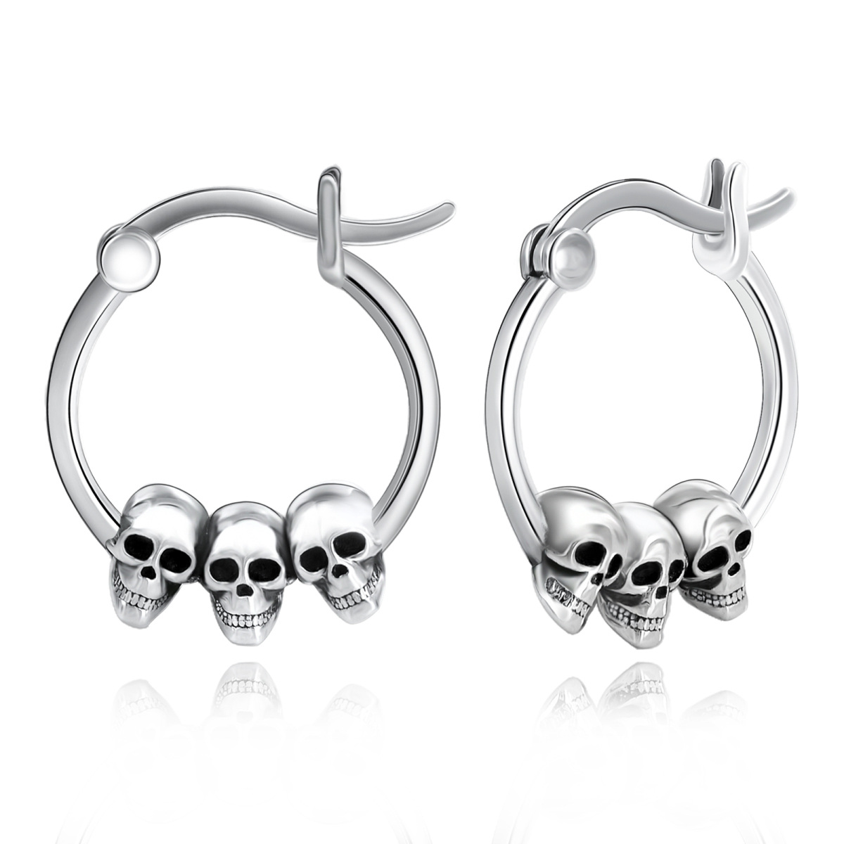 Sterling Silver Skull Hoop Earrings-1