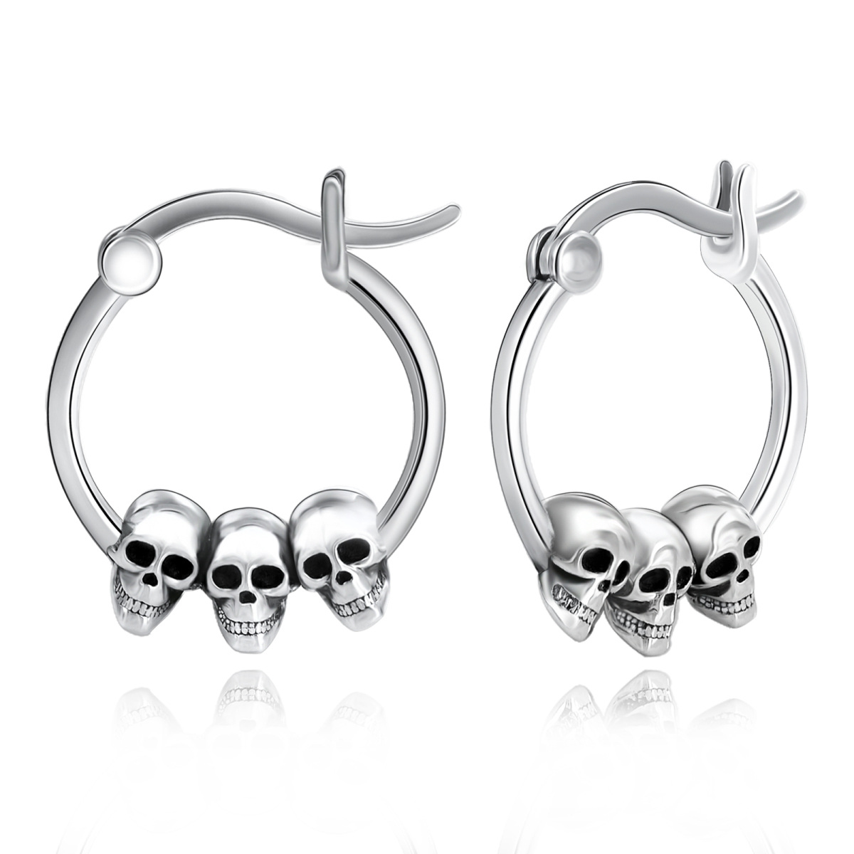 Pendientes de aro calavera de plata de ley-1