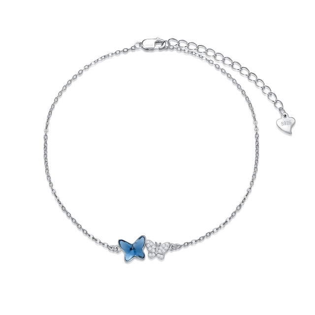 Sterling Silver Crystal Butterfly Single Layer Anklet-1