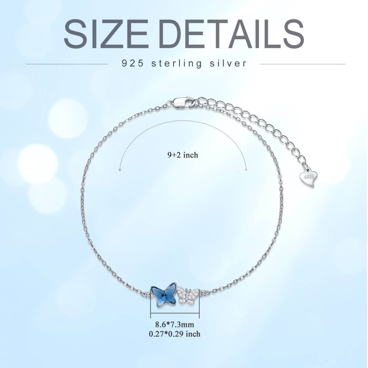 Sterling Silver Crystal Butterfly Single Layer Anklet-6