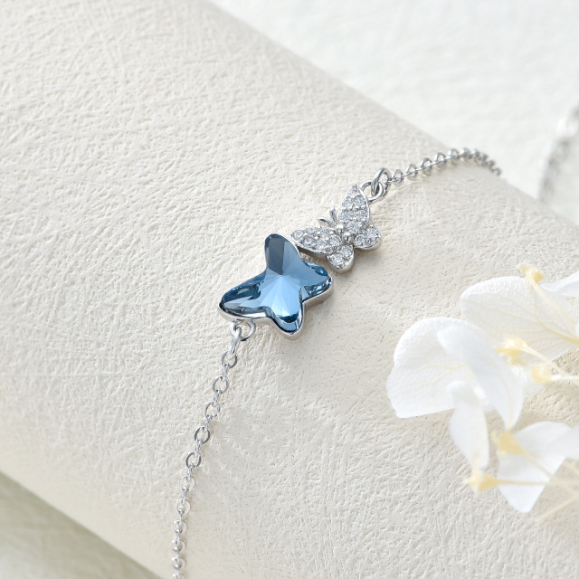 Sterling Silver Crystal Butterfly Single Layer Anklet-4