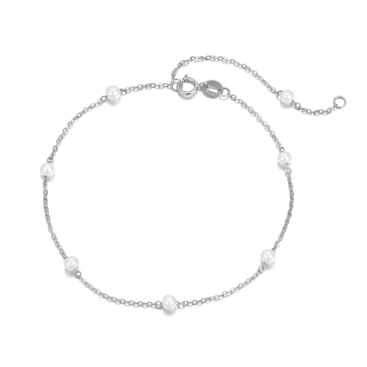 14K White Gold Pearl Pendant Bracelet-1