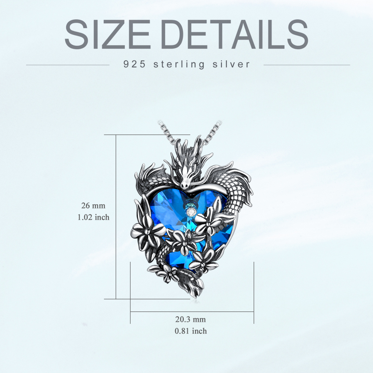 Collar de plata de ley con colgante de cristal en forma de corazón de dragón-6