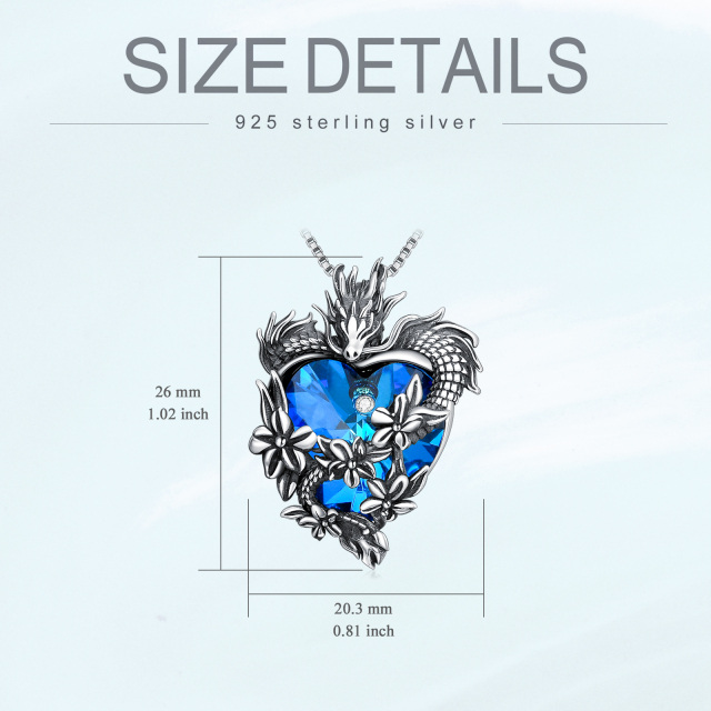 Sterling Silber Herzförmiger Drache Kristall Anhänger Halskette-5