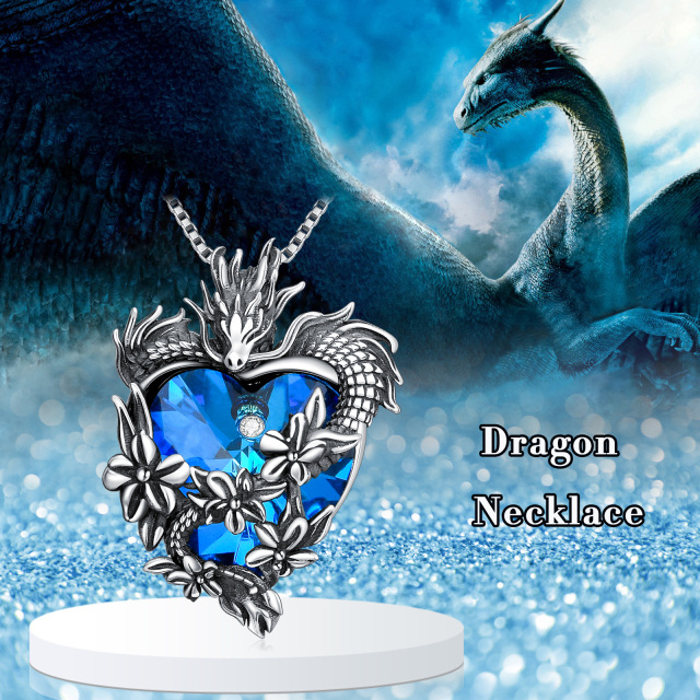 Sterling Silver Heart Shaped Dragon Crystal Pendant Necklace-5