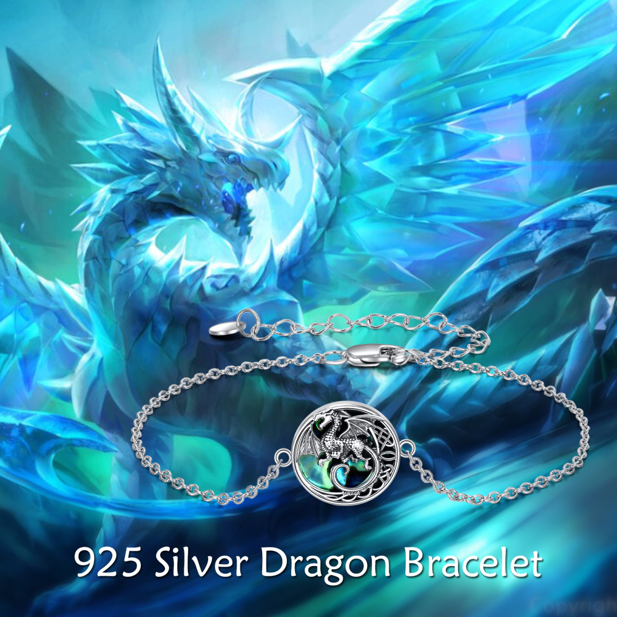 Pulsera de plata de ley Abalón Marisco Dragón Colgante-6